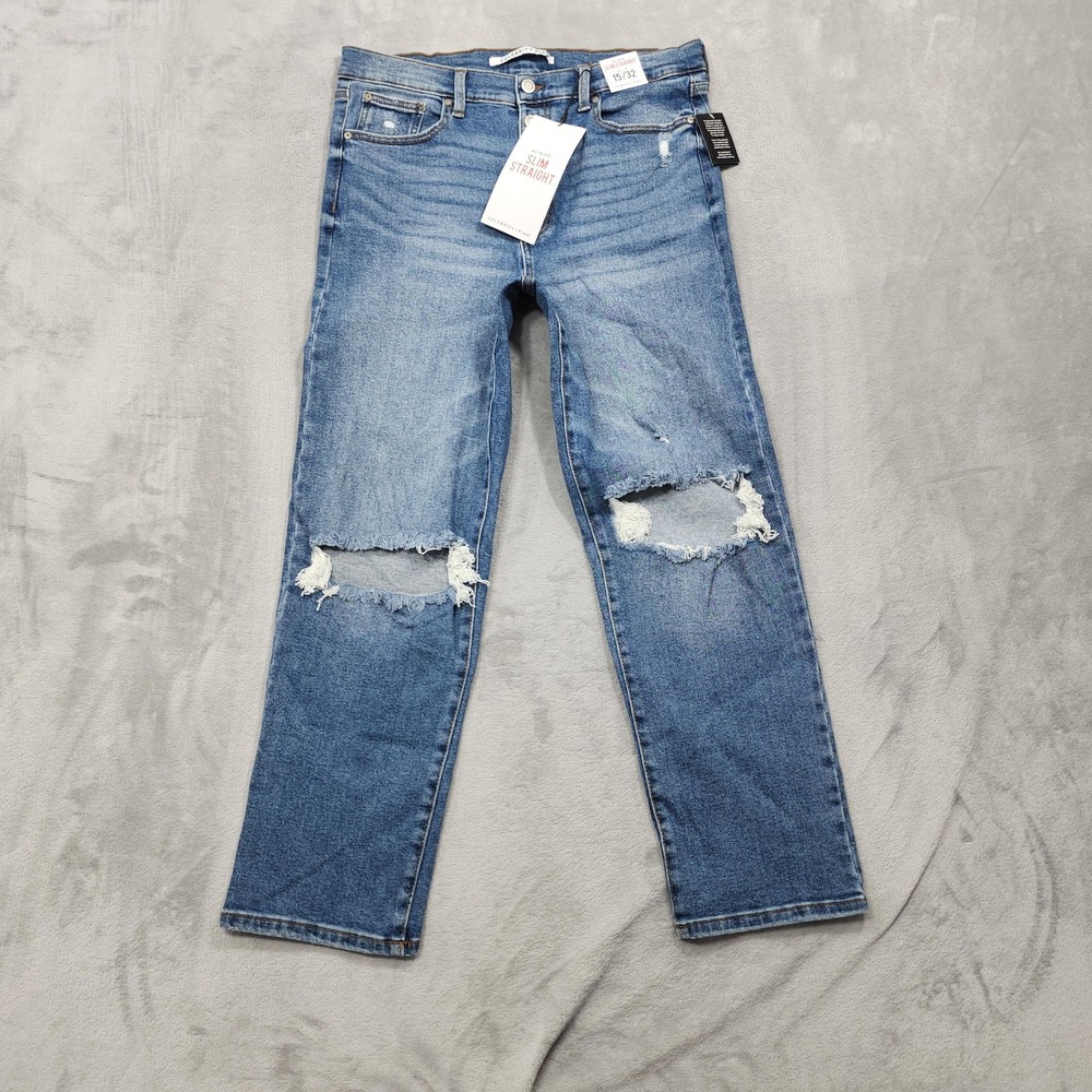 NEW Celebrity Pink Jeans Womens 15/32 Blue High Rise Slim Straight Distressed